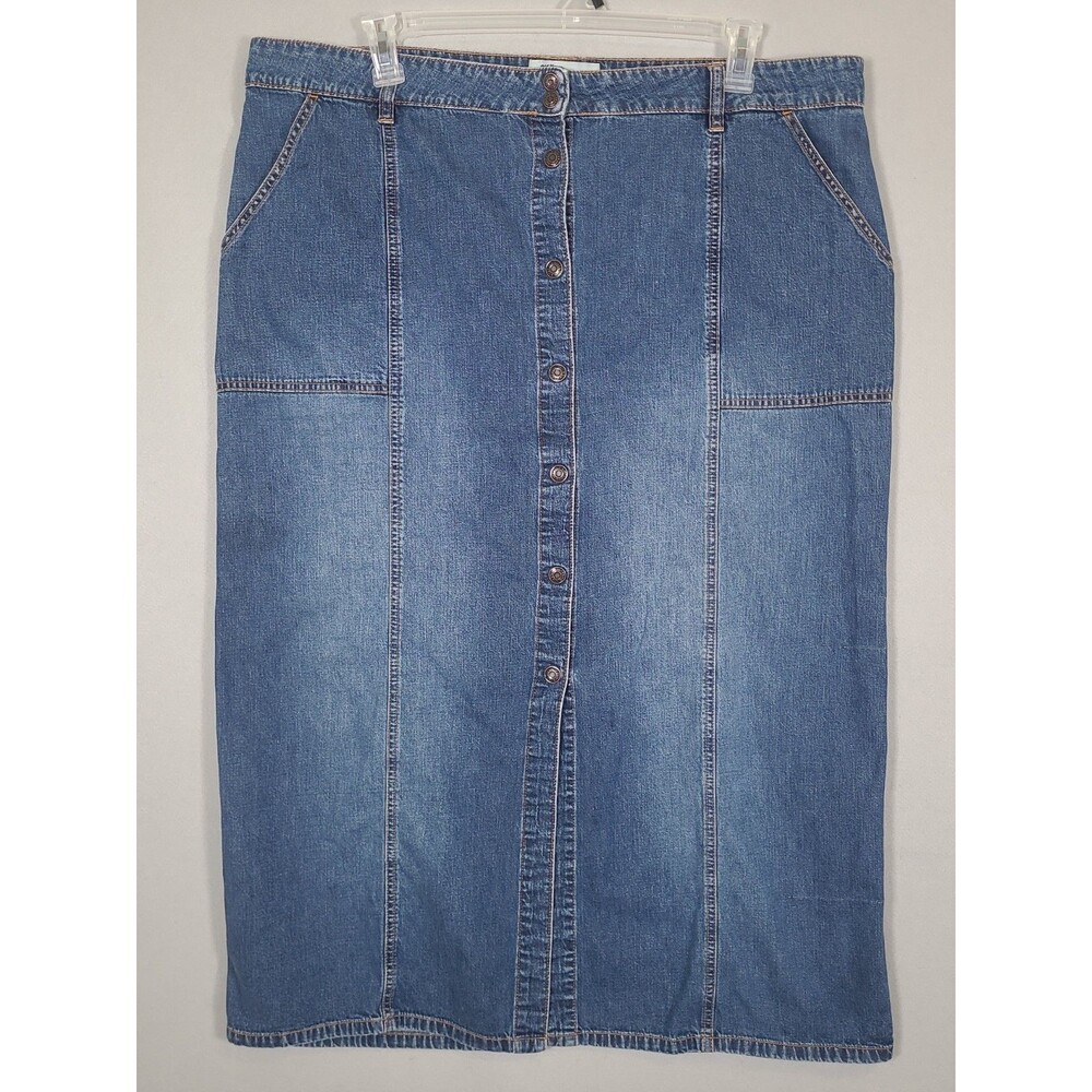 Vtg Old Navy Maxi Skirt Womens 20 Blue Denim Button Front Boho Cottagecore
